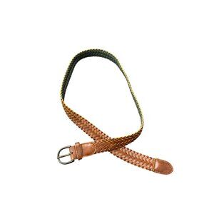 Braided Faux Leather Belt Brown Yellow Single Prong Adjustable Buckle Western